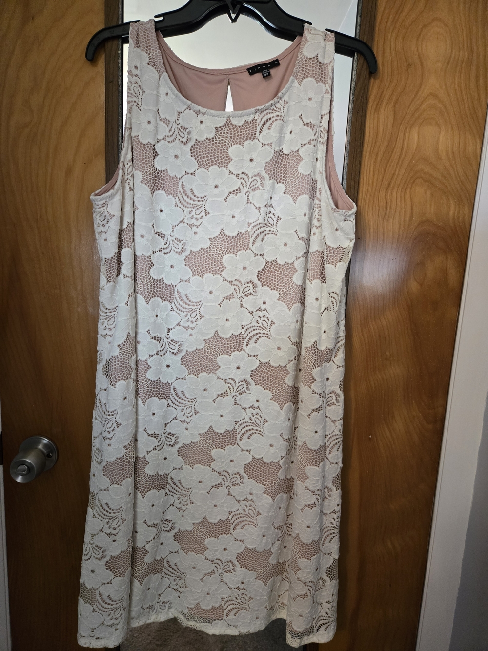 Tiana B. Blush Pink Lace Overlay Shift Dress with White Floral Lace